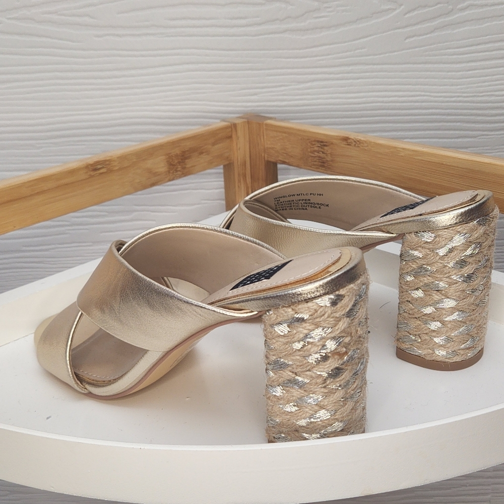 White House Black Market Winslow Gold Leather Slide Sandals Rope Heel Mule 7M - Picture 3 of 11
